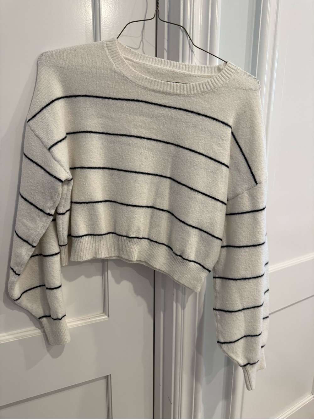 Cream and Black Striped Crewneck Sweater